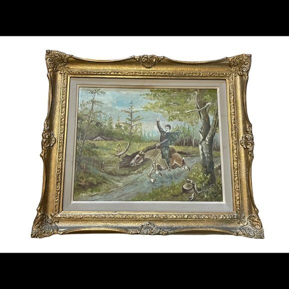 Vintage Signed oil painting Man on horse gold gilt ornate wood frame - Picture 3 of 16